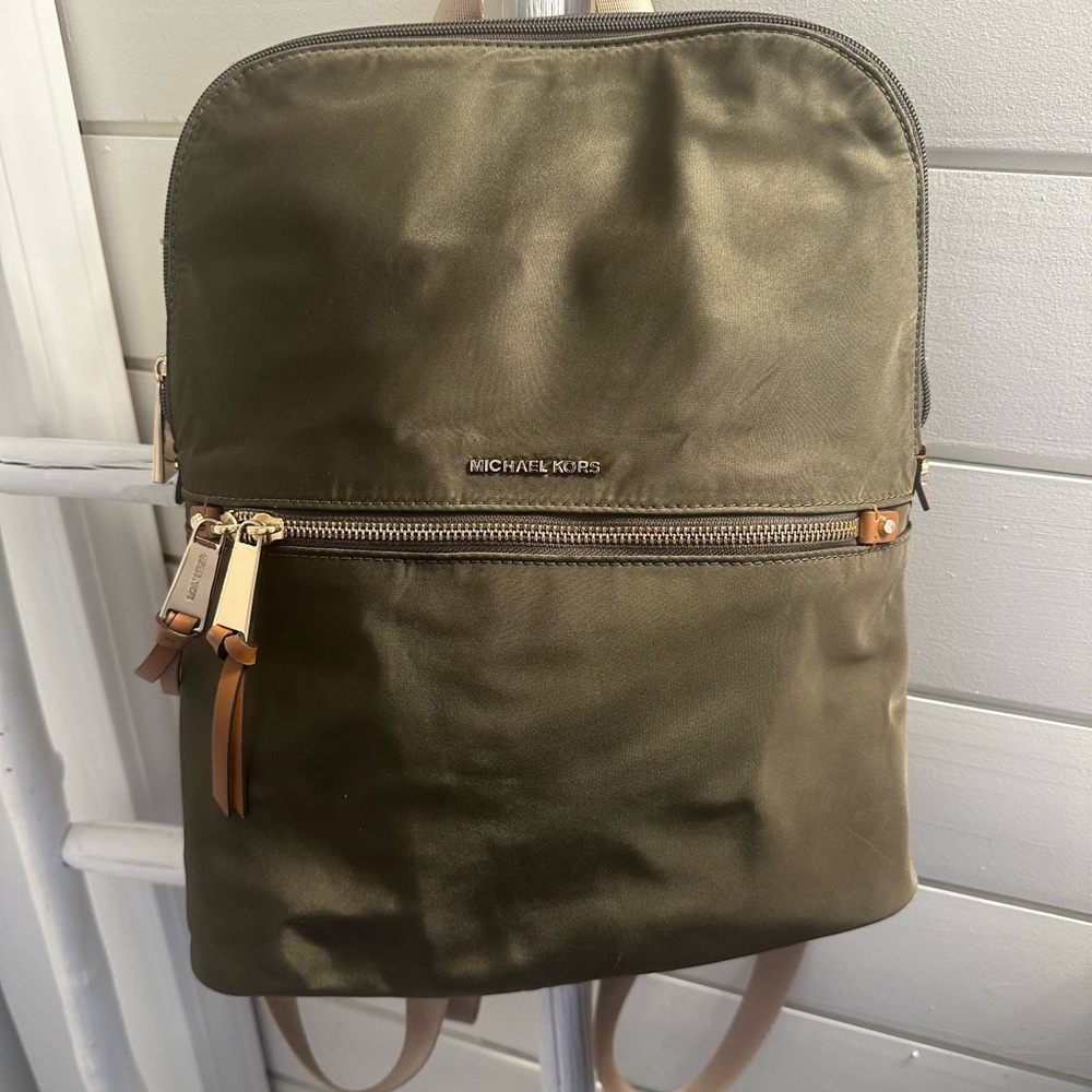 Michael Kors Olive Green Backpack used, marks as shown 13x13